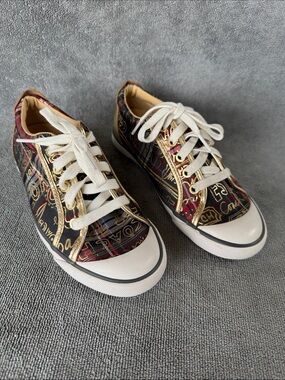 Coach Barrett Plaid Tartan Graffiti Gold Trim Sneaker Low Top Shoes Y2K Size 6B